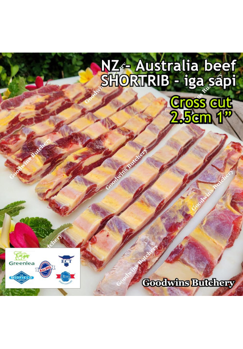 Beef rib SHORTRIB daging iga sapi frozen NZ GREENLEA short rib CROSSED CUT 1" 2.5cm, 5-6 pcs/kg (price/kg)